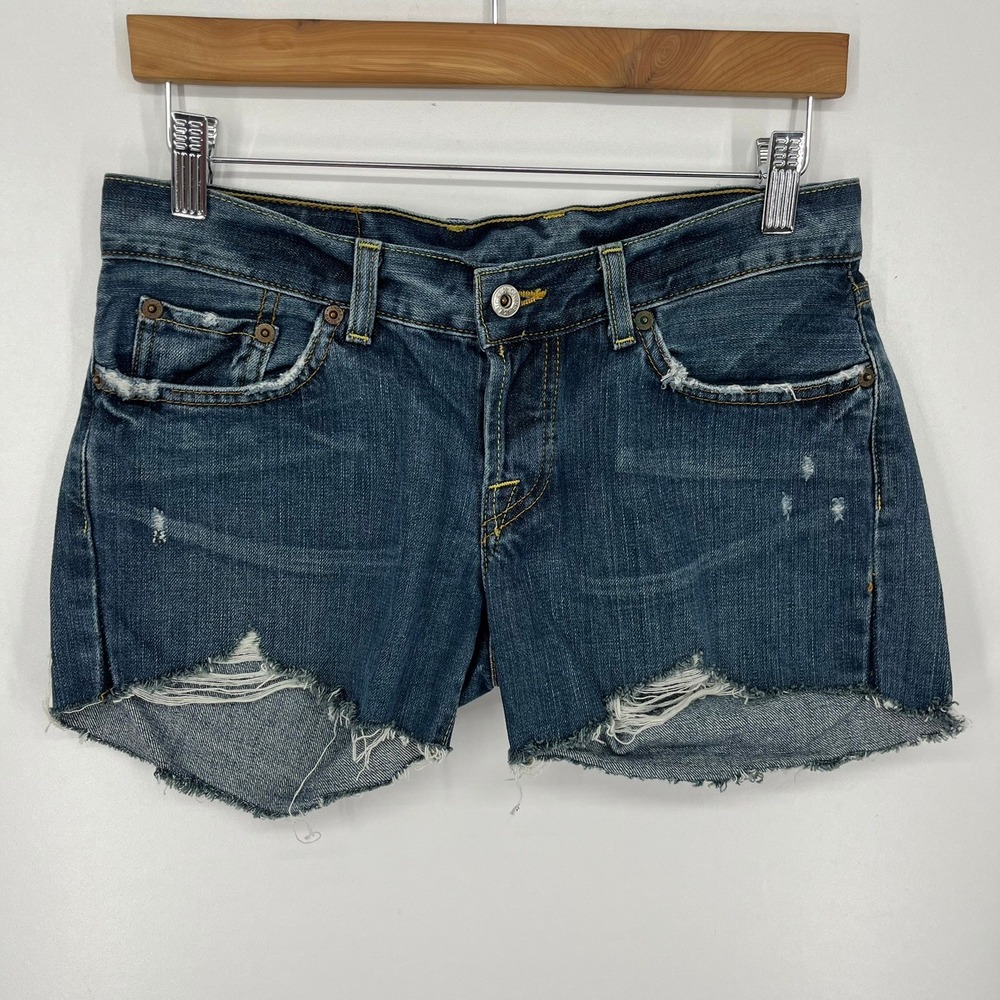 Lucky Brand Dungarees American Classic Blue Distressed Denim Shorts Size 2 26